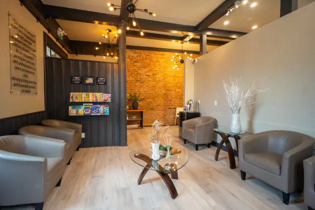Comfortable patient lounge at My New Teeth