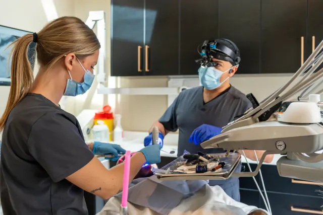 Cookstown dentist and dental assistant caring for a patient