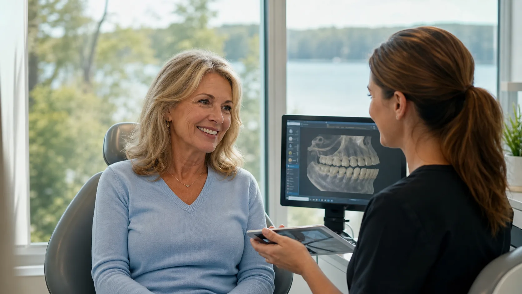A Barrie-area patient reviewing a digital dental scan