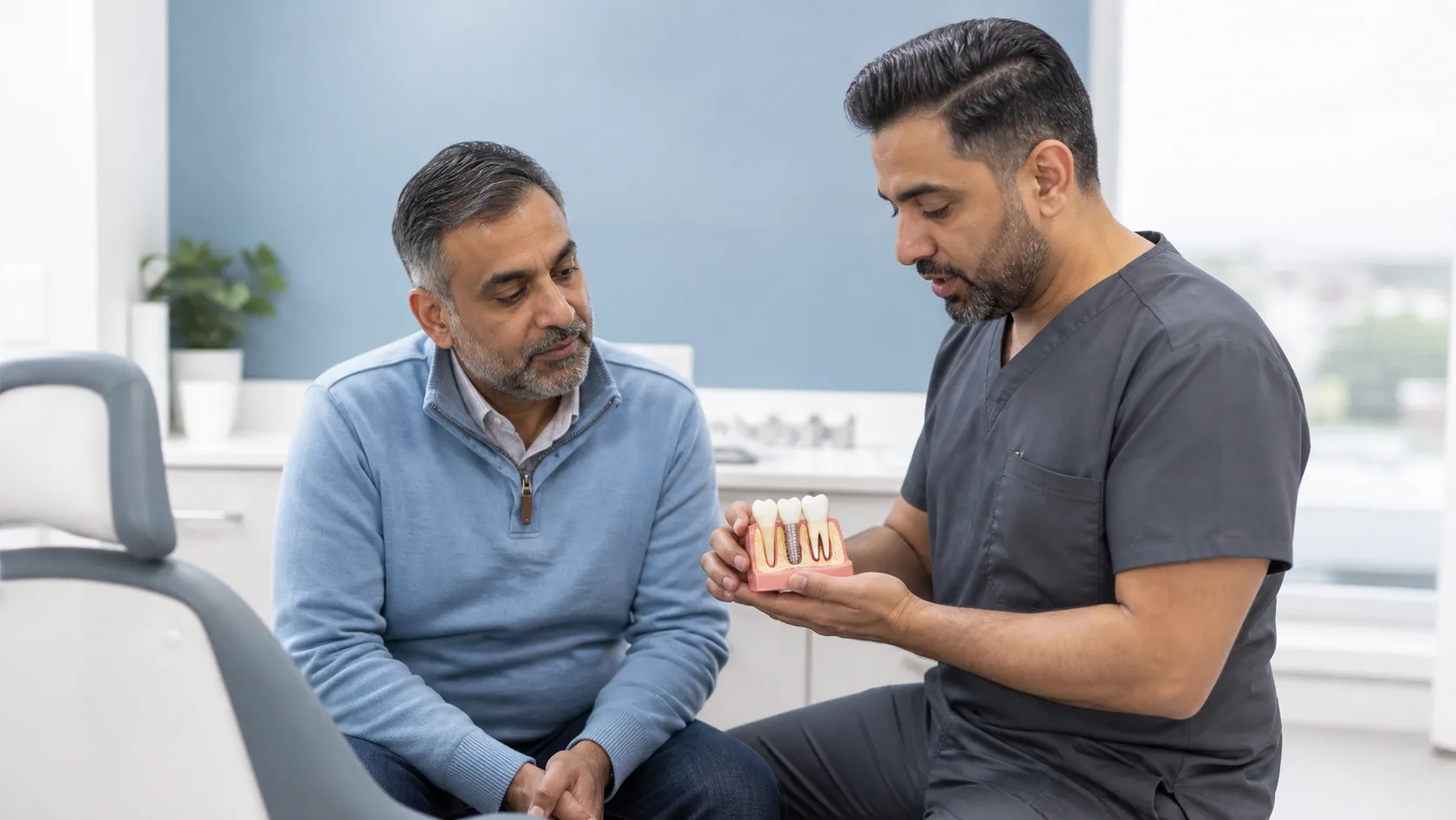 A Bradford-area patient learning about dental implants